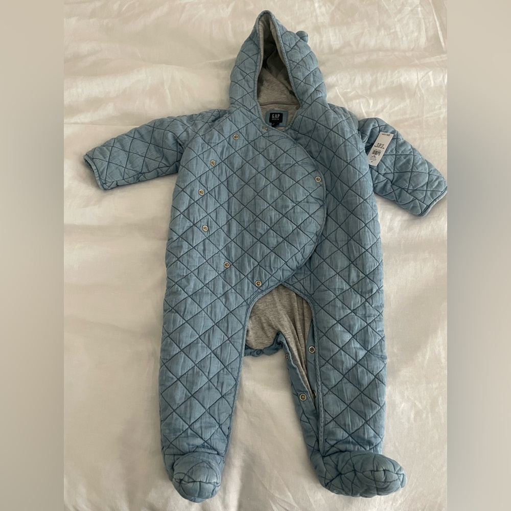 GAP Quilted Blue Hooded Baby Bunting Snowsuit